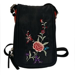 l.e.i Asian Print Floral Embroidered Minimalist Crossbody / Like New